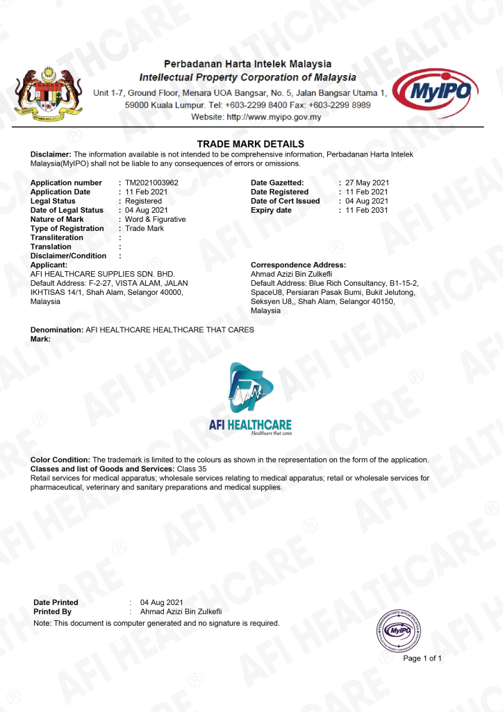 Perbadanan Harta Intelek Certificate
